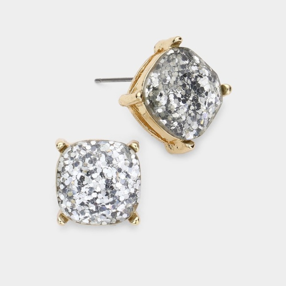Silver glitter stone stud earrings